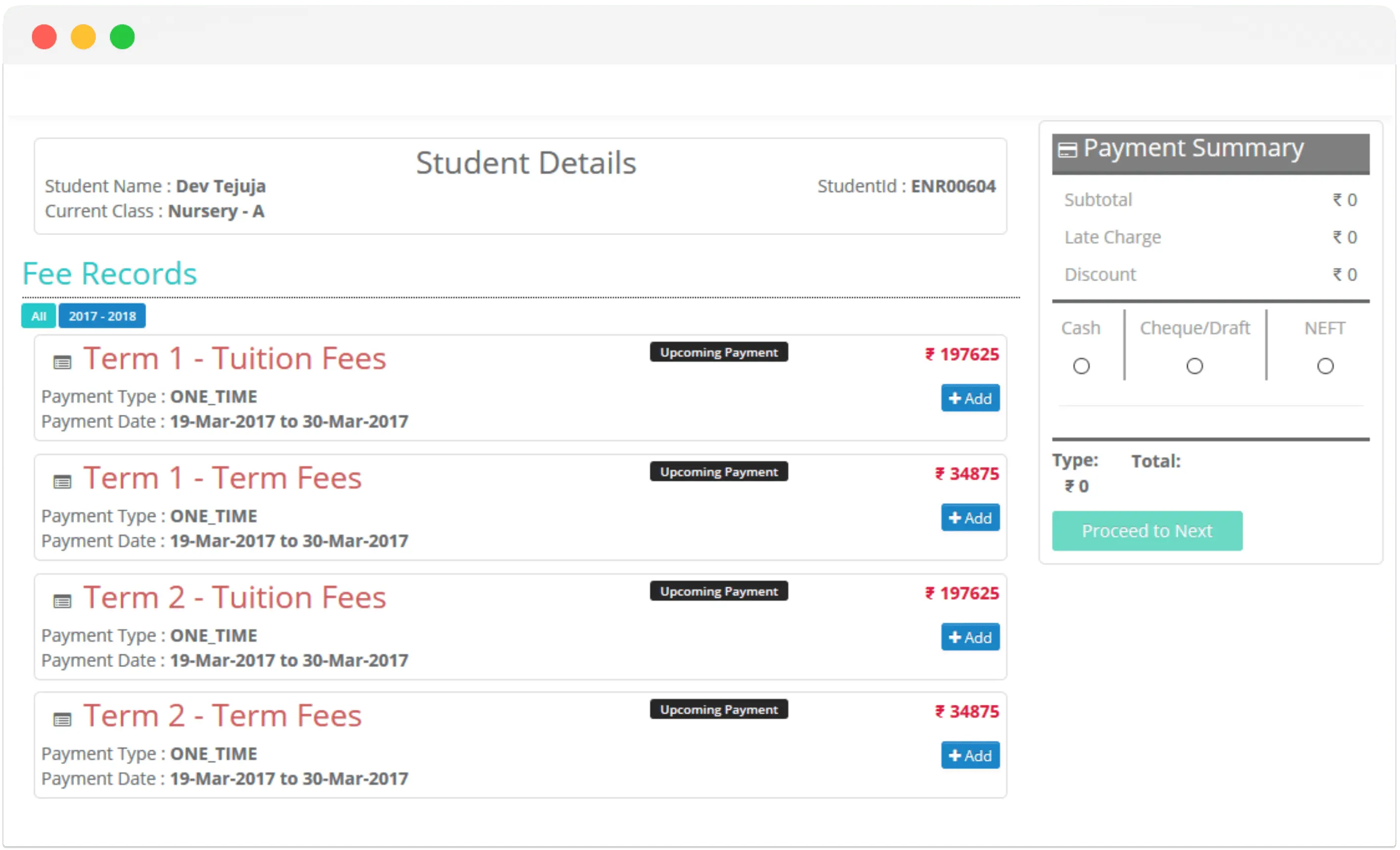 check fee records assigned to a student